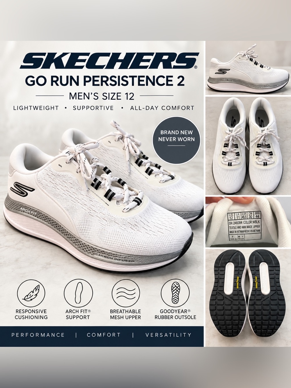 Skechers GO RUN Persistence 2 Men’s Size 12 Arch Fit Running Shoes NEW